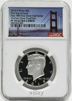 2019 First Day of Issue 999 Silver Proof Set 7-Coin NGC Bridge Label