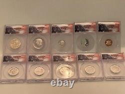 2019 S 10 Coin Proof Set. Anacs- Pr-70 Dcam. First Strike Coins. Flag Label