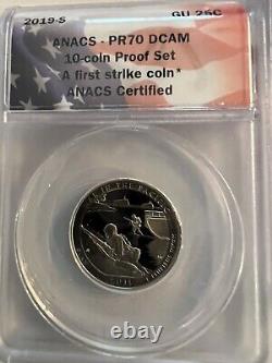 2019 S 10 Coin Proof Set. Anacs- Pr-70 Dcam. First Strike Coins. Flag Label
