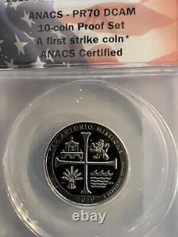 2019 S 10 Coin Proof Set. Anacs- Pr-70 Dcam. First Strike Coins. Flag Label