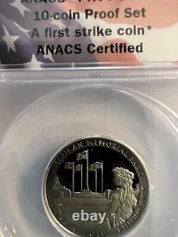 2019 S 10 Coin Proof Set. Anacs- Pr-70 Dcam. First Strike Coins. Flag Label