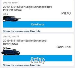 2019-S American Eagle One Ounce Silver Enhanced Reverse Proof Coin PR70 PCGS Set