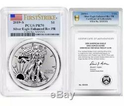 2019-S American Eagle One Ounce Silver Enhanced Reverse Proof Coin PR70 PCGS Set