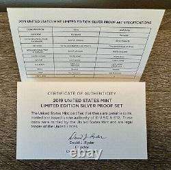 2019 UNITED STATES MINT LIMITED EDITION SILVER PROOF SET WithCOA Beautiful Set