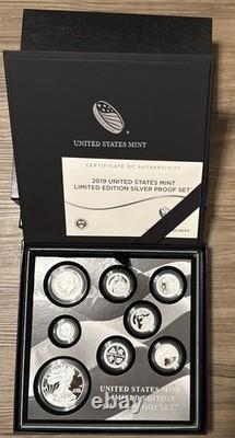 2019 US Mint Limited Edition. 999 Silver Proof Set 8 Coins withBox & COA