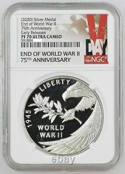 2020 P End of World War 2, II 75th Anniversary 1oz Silver Medal Eagle NGC PF70