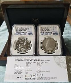 2020 SA Krugerrand/big5 RHINO Silver Proof 2 Coin Set PF70 FIRST RELEASES