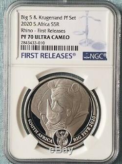 2020 SA Krugerrand/big5 RHINO Silver Proof 2 Coin Set PF70 FIRST RELEASES