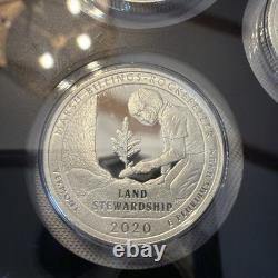 2020-S SILVER 10pc Proof Set COA US Mint Bat Quarter, Weir Farm, Vermont, KS