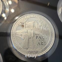 2020-S SILVER 10pc Proof Set COA US Mint Bat Quarter, Weir Farm, Vermont, KS