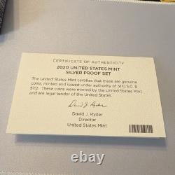 2020-S SILVER 10pc Proof Set COA US Mint Bat Quarter, Weir Farm, Vermont, KS