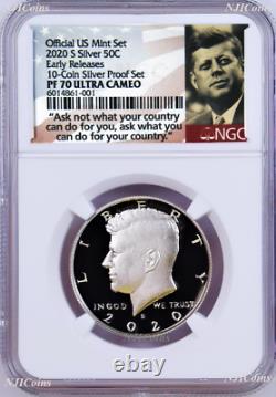 2020 S Silver Kennedy Half Dollar NGC PF70 ER Ask Not Label from 10-coin-set