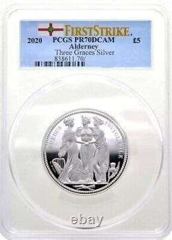 2020 Silver Proof £5 Three Graces, Alderney Mint Five Pounds. PCGS PR70 DCAM