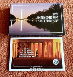 2020 U. S. Mint SILVER PROOF SET & West Point Reverse Proof NICKEL with COA