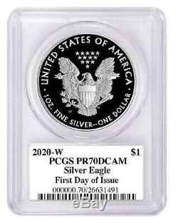2020 W Silver Eagle Proof PCGS PR70 Red White Blue Set First Day Donald Trump