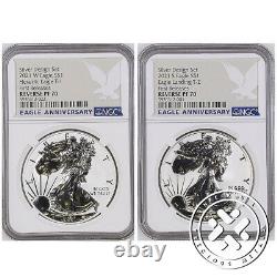 2021 $1 Ngc Reverse Pf 70 First Releases Silver Eagle 2 Coin Designer Set 21xj