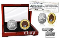 2021 FIELD OF DREAMSYANKEES vs WHITE SOX SILVER & BROZEN COIN WithDIRT, WOOD CASE