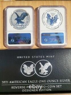 2021 NGC PF69 FR American Eagle 1 oz Silver Reverse Proof 2 Coin Designer Set 69