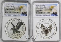 2021 NGC PF70 American Eagle 1 oz Silver Reverse Proof Two Coin, Designer Set