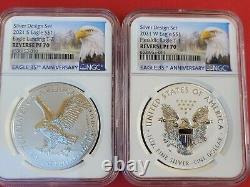 %- 2021 NGC PF70 American Eagle 1 oz Silver Reverse Proof Two Coin Designer Set