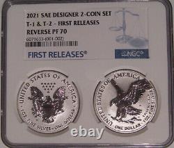2021 NGC PF 70 Silver Eagle Reverse Proof 2 Coin Designer Set First Releases
