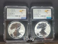 2021 Reverse Proof American Silver Eagle Designer 2pc Set NGC PF69 W, S 5%