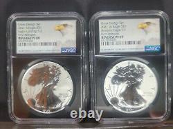 2021 Reverse Proof American Silver Eagle Designer 2pc Set NGC PF69 W, S 5%