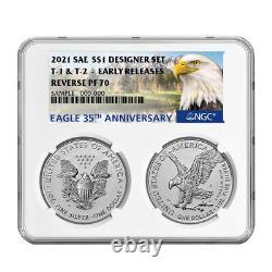 2021 Reverse Proof American Silver Eagle Designer 2pc Set NGC PF70 ER 35th Anni
