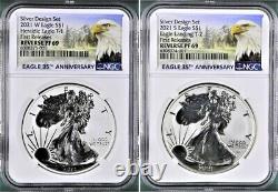 2021 Reverse Proof Silver Eagle 2 Coin Designer Set, Ngc Rev Pf 69 First Release