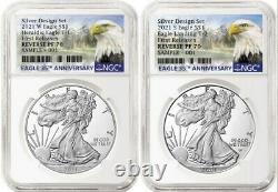 2021 Reverse Proof Silver Eagle 2 Coin Designer Set, Ngc Rev Pf 70 First Release