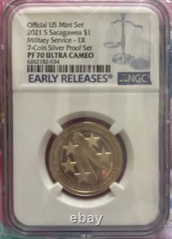 2021 S US Mint Silver 7-Coin Proof Set, NGC PF70 PR70 Complete Perfect, Gaudioso