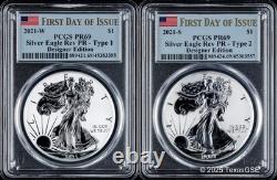 2021 Silver Amer Eagle Reverse Proof Designer Edition 2 Coin Set PCGS PR69 FDI