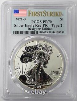 2021 WS $1 Silver Eagle Rev Proof 2-Coin Designer Edition Set PCGS PR70 FS