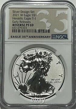 2021 W $1 T-1 Ngc Pf69 Reverse Proof Er From Silver Design Set Eagle Landing