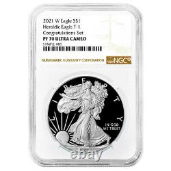 2021-W Proof $1 Type 1 American Silver Eagle Congratulations Set NGC PF70UC Brow