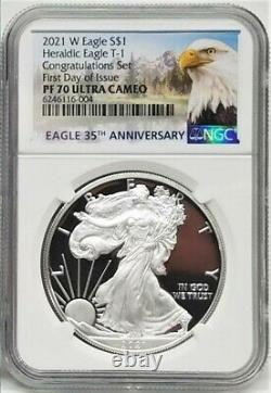 2021 W Proof Silver Eagle From Congratulations Set, T-1, Ngc Pf70uc Fdoi