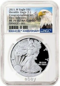 2021 W Proof Silver Eagle, Heraldic T-1 - Congratulations Set, Ngc Pf70uc Fr