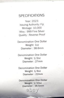 2023 Fiji Fractional Silver Eagle Coins Reverse Proof Set 1.85 oz 4-Coin Set