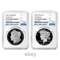 2023-S Proof $1 Morgan and Peace Silver Dollar 2pc Set NGC PF70UC FR Blue Label