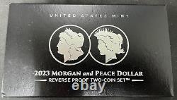 2023 S Reverse Proof $1 Morgan and Peace Silver Dollar 2pc Set Box in OGP & COA