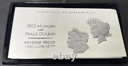 2023 S Reverse Proof $1 Morgan and Peace Silver Dollar 2pc Set Box in OGP & COA