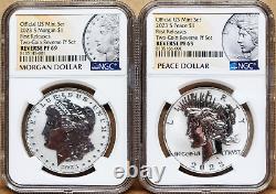 2023 s reverse proof morgan and peace silver dollar set ngc rp 69 fr in hand