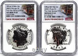 2023 s reverse proof morgan and peace silver dollar set ngc rp 69 sf in hand