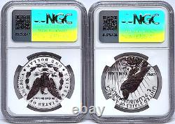 2023 s reverse proof morgan and peace silver dollar set ngc rp 70 fr fr in hand