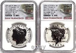 2023 s reverse proof morgan and peace silver dollar set ngc rp 70 fr trolley