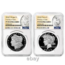 2024-S $1 Proof Morgan and Peace Silver Dollar 2pc Set NGC PF70UC FDI Morgan