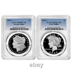 2024-S $1 Proof Morgan and Peace Silver Dollar 2pc Set PCGS PR69DCAM Blue Label