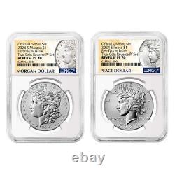 2024-S Reverse Proof $1 Morgan and Peace Silver Dollar 2pc Set NGC PF70 FDI