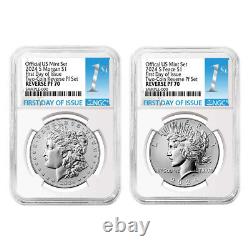 2024-S Reverse Proof $1 Morgan and Peace Silver Dollar 2pc Set NGC PF70 FDI F