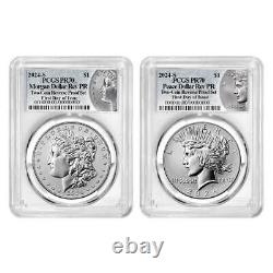 2024-S Reverse Proof $1 Morgan and Peace Silver Dollar 2pc Set PCGS PR70 FDOI